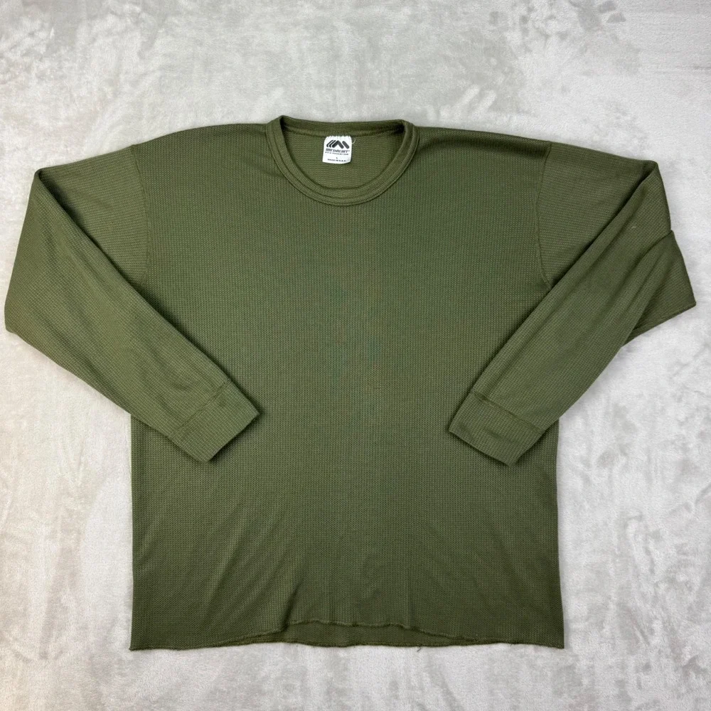 Vintage Medalist Waffle Knit Base Thermal Shirt Large Army Green Olive USA